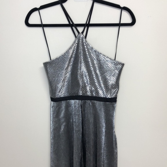 Likely Pewter Silver Metallic Cocktail Halter Dress Size 4 - Picture 4 of 9